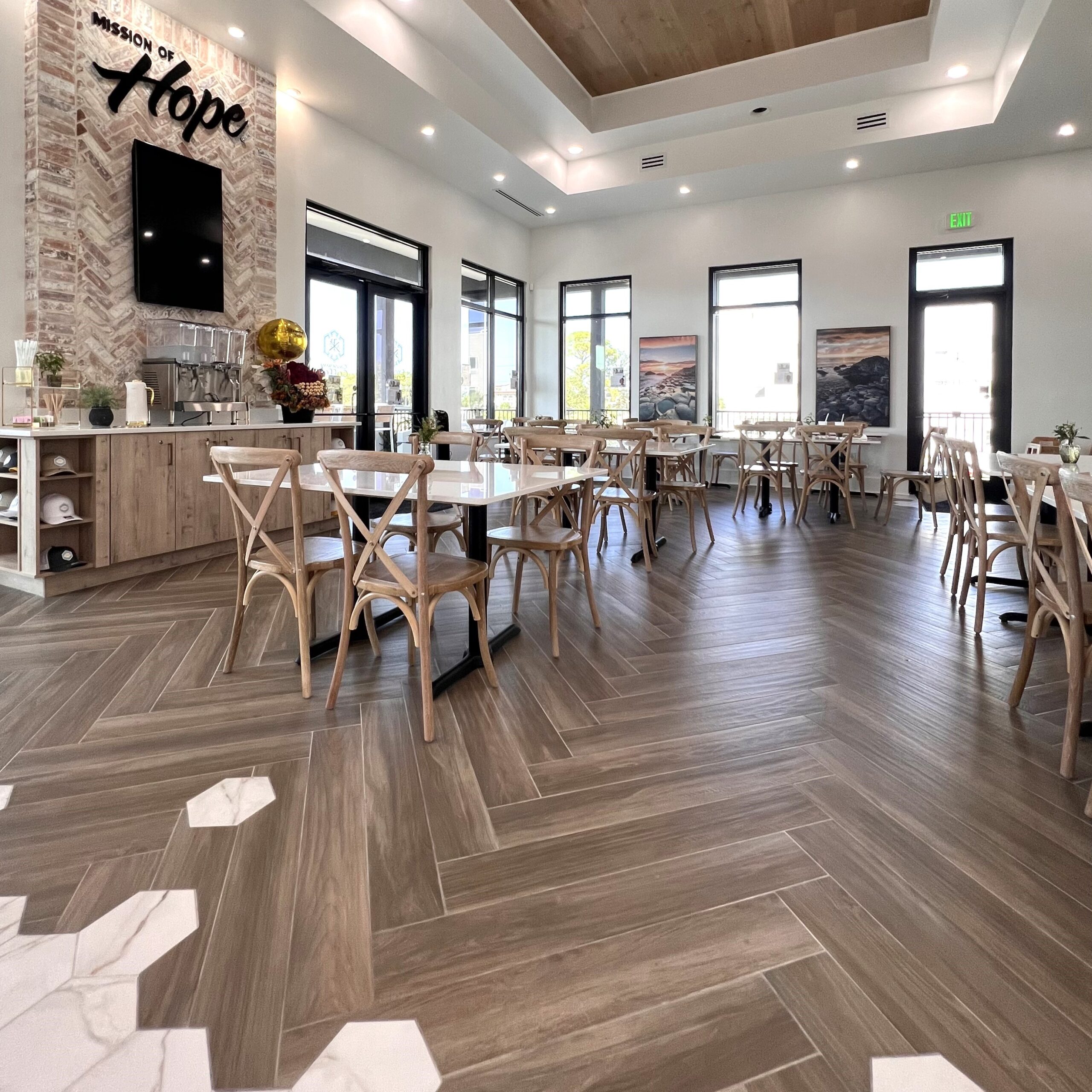 Wood look tile commercial space
