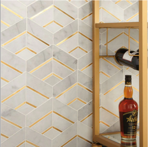 This luxurious collection of natural stone mosaics with antique mirror accents by Daltile are the perfect combination. Alluring white/brass is a beautiful mosaic.