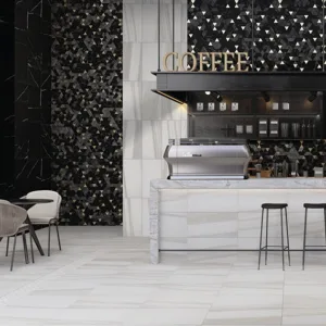 Pietra Divina™ by Daltile sets a heavenly standard for natural stone. Three exquisite marbles feature a color palette that includes white with grey veining, white with warm gold movement, and a marvelous black with delicate white accents.