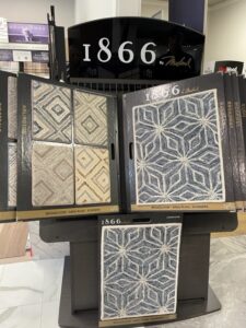Masland Carpet in Renovation Flooring design showroom. These designs are reminiscent of the Grandmillennial design trend. 