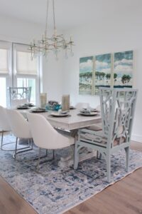 Lindsay Cannon with Lovelace Interiors design project of a gorgeous newly decorated dining room with coastal modern flair