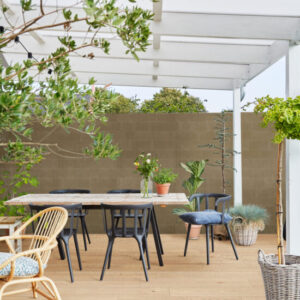 Marazzi indoor/outdoor wood-effect stoneware installed for this outdoor oasis