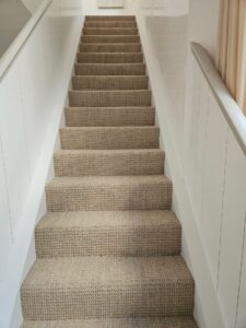 stair runner neutral color low pile carpet