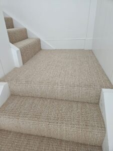 stair runner neutral color palette with corner landing turn